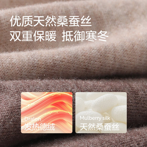 猫人蚕丝养肤德绒发热保暖内衣男士加厚加绒情侣秋衣秋裤套装女 - 图0