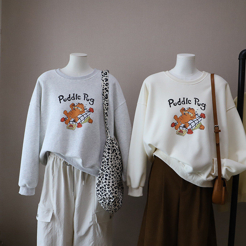2026秋冬新款韩版圆领简约字母卡通印花宽松休闲卫衣女,淘宝优惠券,粉丝福利购,淘宝优惠卷