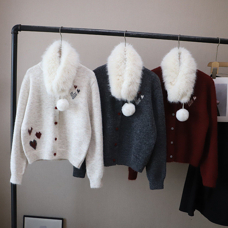 2026秋冬新款韩版甜美减龄爱心提花显瘦百搭开衫毛衣女,淘宝优惠券,粉丝福利购,淘宝优惠卷