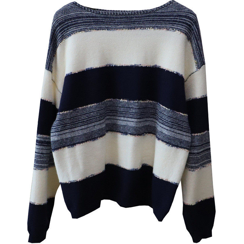 2026秋季新款韩版时尚减龄拼色条纹百搭显瘦套头毛衣女,淘宝优惠券,粉丝福利购,淘宝优惠卷