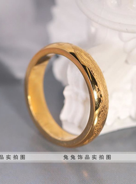 女钛钢中国风精雕双龙戏珠戒指