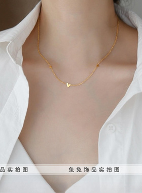 【钛钢不掉色】渐变爱心大小迷你桃心甜美锁骨链心形亮面闺蜜项链