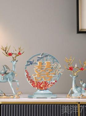 高档新中式招创和意财鹿摆件件纯手工动物摆家兴旺玄关盘