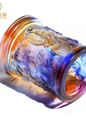 高档璃工桌艺品龙笔筒档摆件办公室老琉板面装饰品送男领导高生日