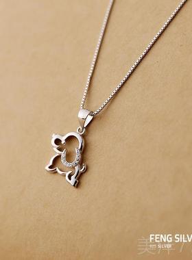 高档新款本命年小狗项链女纯银韩国生狗狗吊坠可锁爱小肖物骨链动