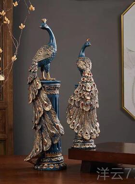 高档新中式创意孔雀装品饰摆件酒店客办公室玄关饰装厅品家居饰工
