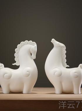 高档意办公室摆件中式客厅玄关唐马饰摆设公司装开创业送礼软装工