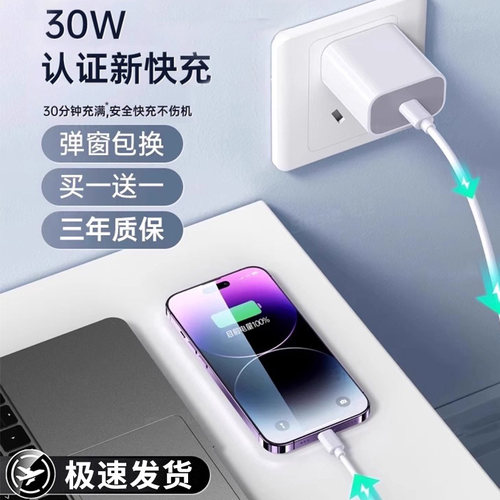 【官方正品】PD30W适用苹果充电线iphone14数据线17air快充线16promax手机1312ipad11正品8plus原装2米15 - 图0