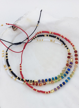 简约波西米亚风编织ins风日韩天河石串珠手绳彩虹天然石小手链女