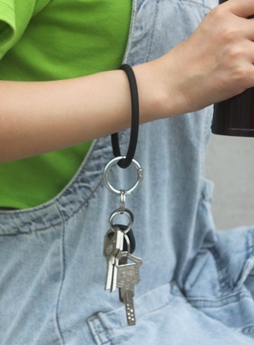 现货圆形硅胶手镯金色钥匙扣手环防丢硅胶链钥匙圈中号圆圈