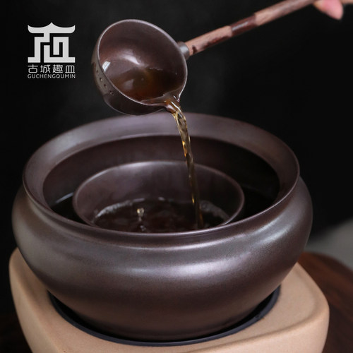 黑白花茶粗陶大容量煮茶器带过滤茶勺盖子围炉煮茶家用电陶炉套装 - 图0