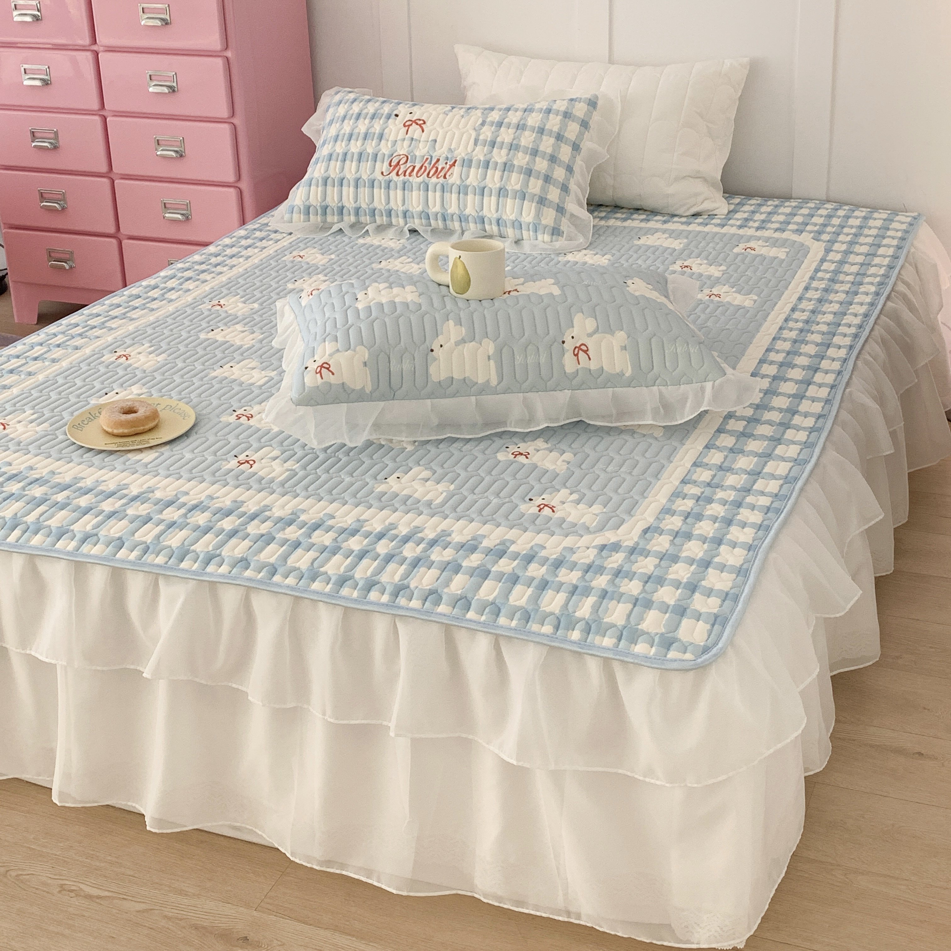 ins床裙款乳胶凉席亲肤加厚母婴级三件套冰丝席可机洗空调席软席,淘宝优惠券,粉丝福利购,淘宝优惠卷