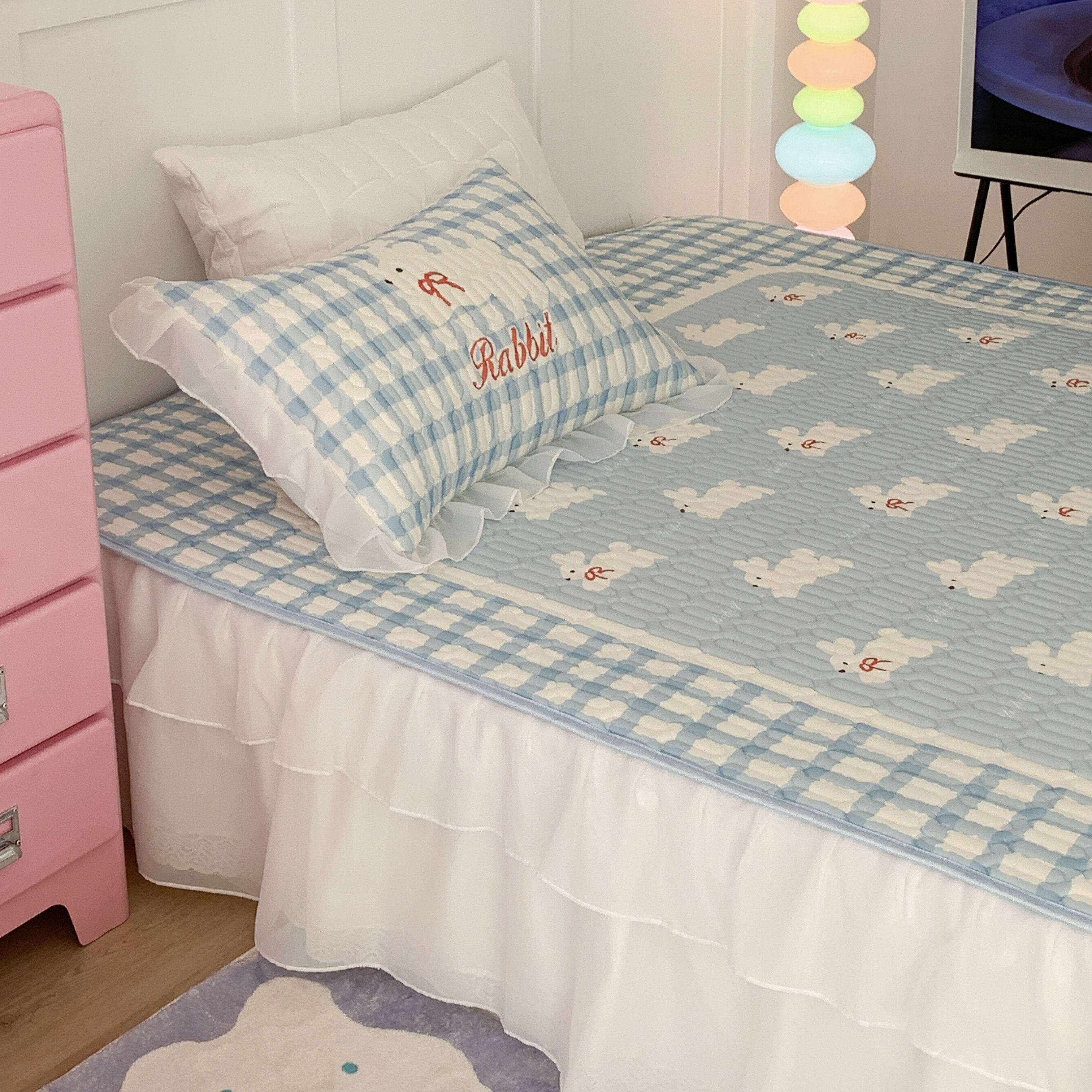 ins床裙款乳胶凉席亲肤加厚母婴级三件套冰丝席可机洗空调席软席,淘宝优惠券,粉丝福利购,淘宝优惠卷