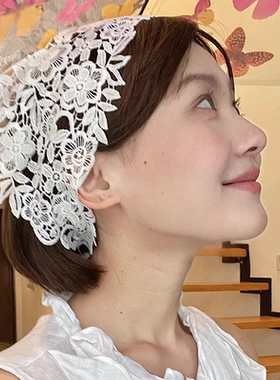 蕾丝网纱三角头巾田园风女夏