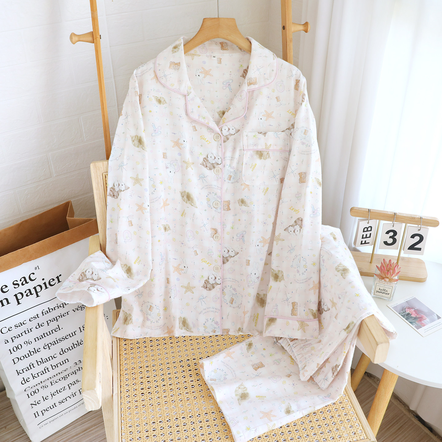 纯棉磨毛~女款春秋冬季翻领长袖长裤套装卡通拉布小熊女全棉睡衣,淘宝优惠券,粉丝福利购,淘宝优惠卷