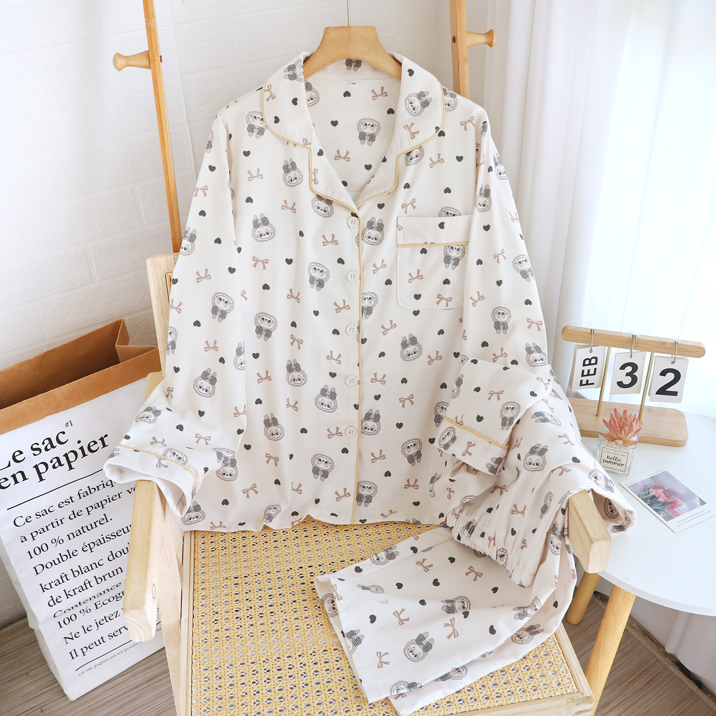 纯棉磨毛~女款春秋冬季翻领长袖长裤套装卡通拉布小熊女全棉睡衣,淘宝优惠券,粉丝福利购,淘宝优惠卷