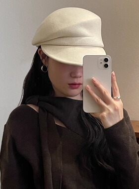 澳毛报童帽女秋冬马术帽贝雷帽