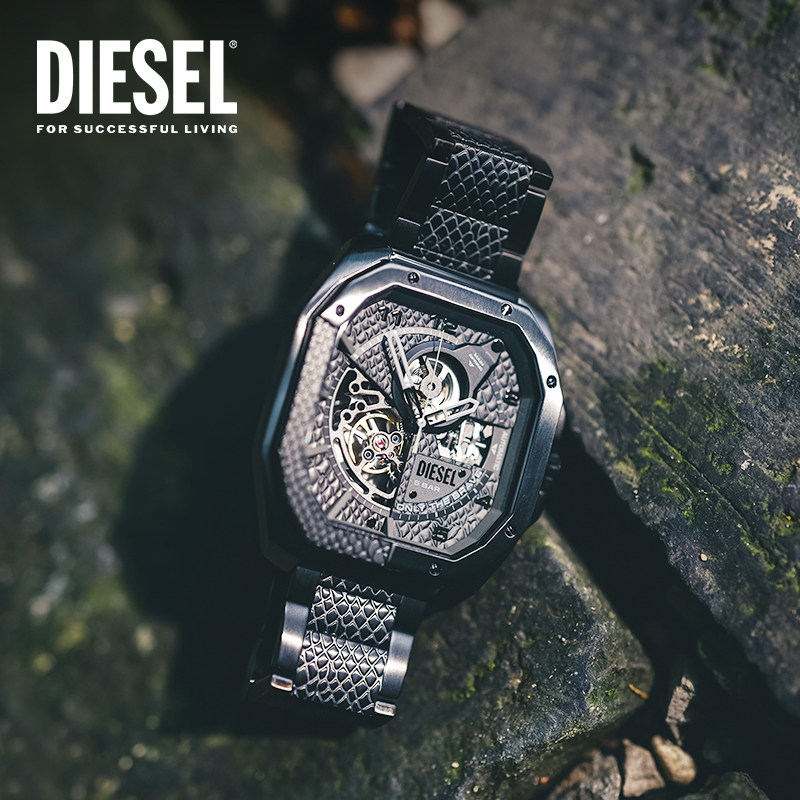 diesel男新款方形黑色时尚盘机械表 diesel手表欧美腕表