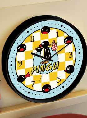 PINGU企鹅家族卡通挂钟创意钟表儿童房静音家用客厅卧室早教学习