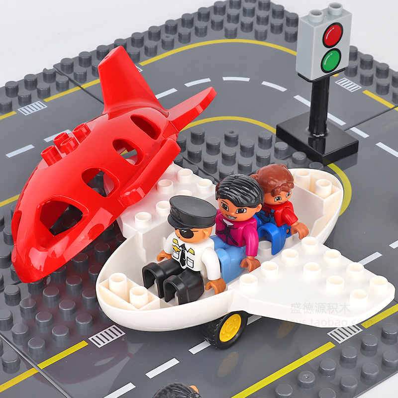 兼容le高大颗粒积木飞机汽车铲车警车救护车交通配件拼装儿童玩具 - 图1