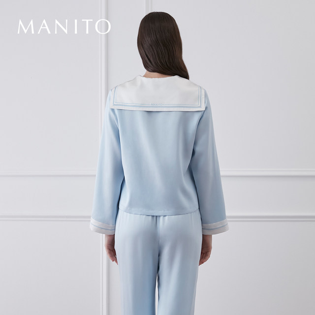 Manito Mulberry Silk Navy Resort Style ຊຸດ Pajama