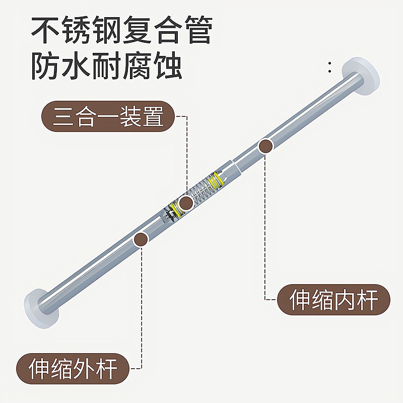 免打孔伸缩杆浴室浴帘杆窗帘杆子衣柜挂衣撑杆卫生间架收缩晾衣杆-图1