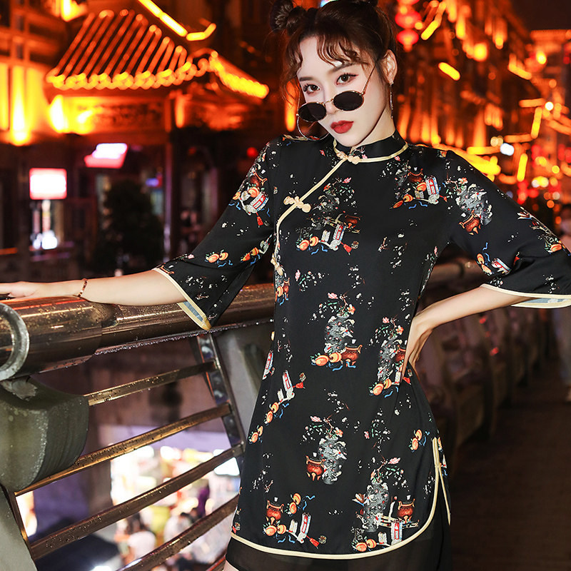 国潮旗袍时尚潮流年轻款少女连衣裙 萱凤格旗袍