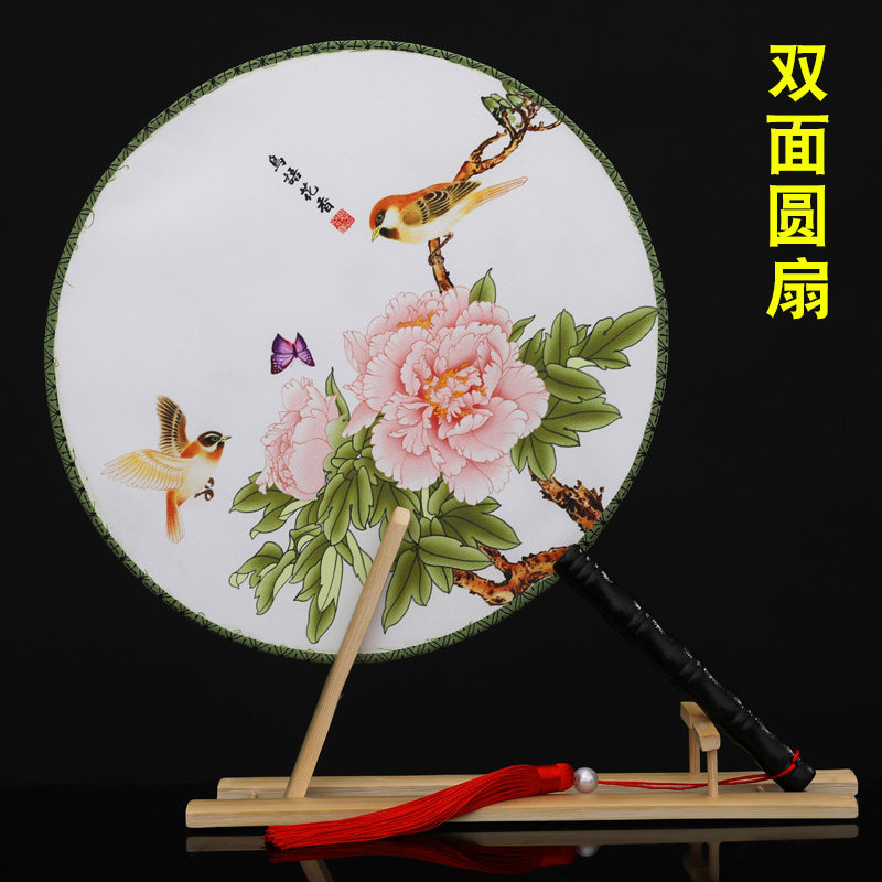 扇子古风团扇复古典中国风汉服配饰圆扇宫庭扇女式流苏古装舞蹈扇_虎窝淘