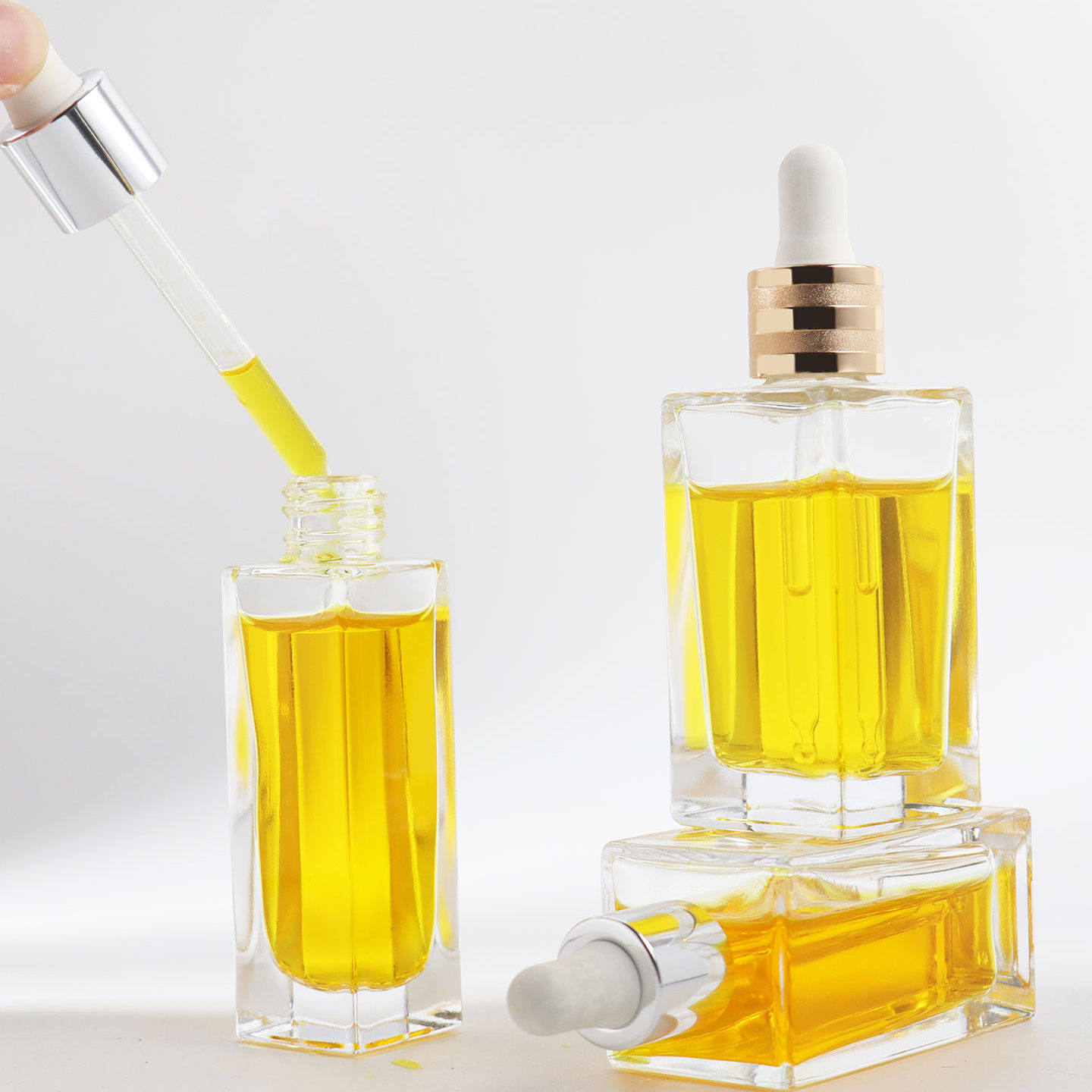 HOPECK包铝拉丝金银滴管盖透明方形模制玻璃瓶18牙30ml50ml精油瓶,淘宝优惠券,粉丝福利购,淘宝优惠卷