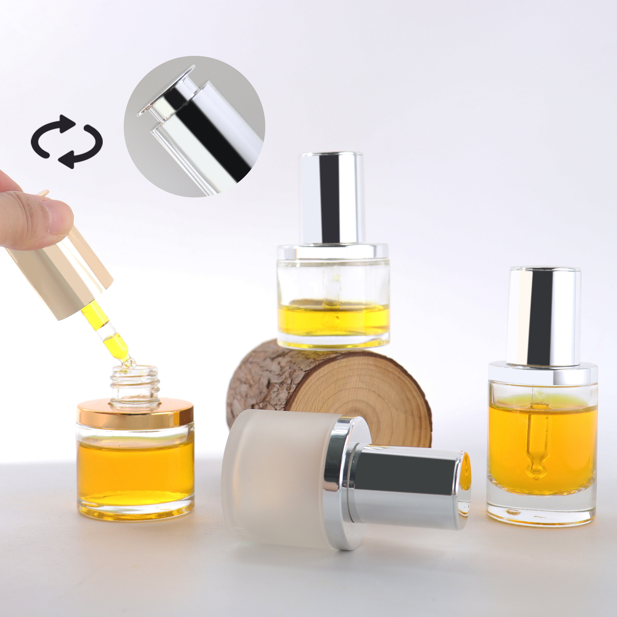 HOPECK电镀金银旋压滴管盖透明蒙砂模制玻璃瓶30-50ml20牙精油瓶,淘宝优惠券,粉丝福利购,淘宝优惠卷