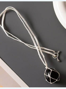 eggg天然石头编织项链黑曜石简约通勤极简时髦choker叠戴推荐