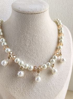 中古外贸复古饰品小众设计法式珍珠项链女轻奢高级感水晶串珠打标