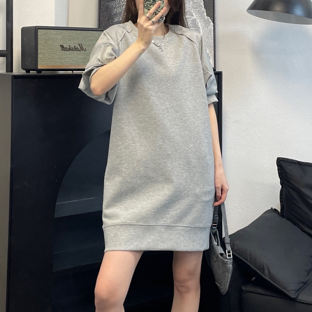 美大哥拼接袖连衣裙设计款短裙时尚女SHANG'M2023欧洲站夏季新款 - 图3