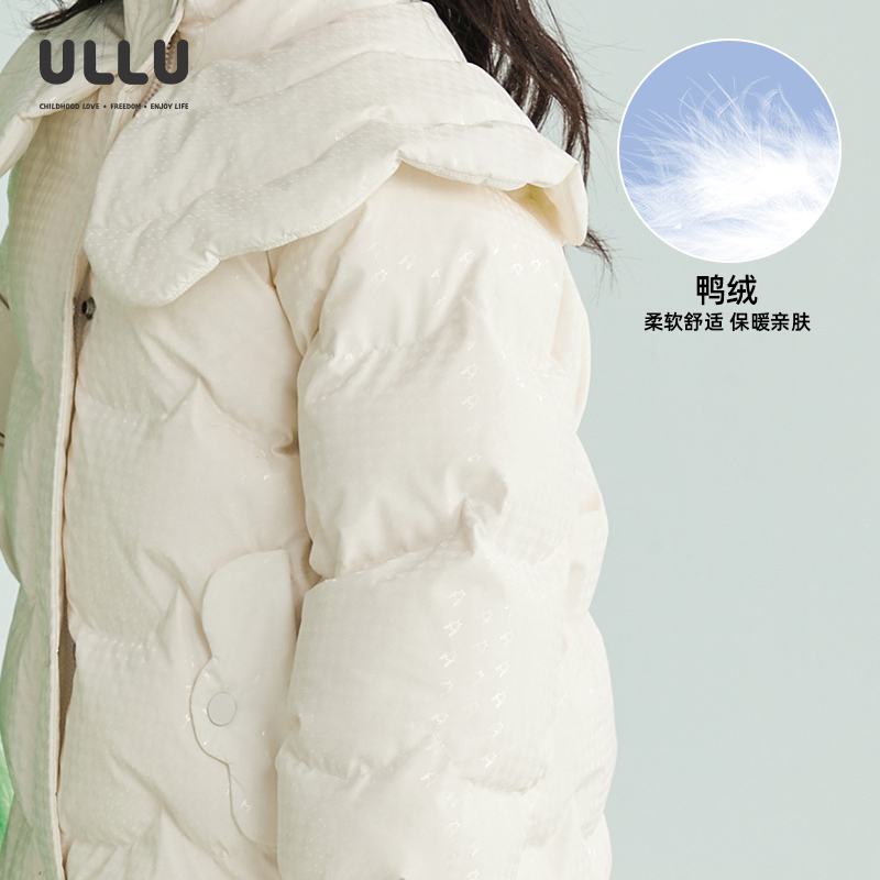ULLU优露童装女童短款羽绒服冬新款亮面千鸟格纹波浪绗线羽绒服