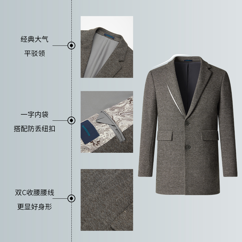 SHANSHAN杉杉官方毛呢西装外套男秋冬2024新款商务休闲羊毛呢西服