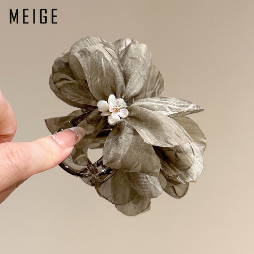 发夹女2025新款高级感洋气时尚花朵抓夹后脑勺盘发鲨鱼夹精致头饰 - 图1