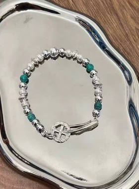 工装飞行员 手工原创复古日本925银银珠小众进口百搭羽毛扣手链