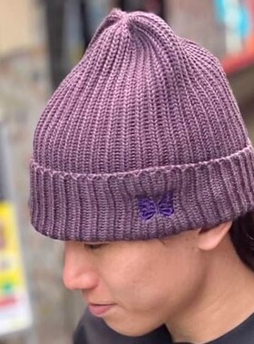 工装飞行员 Needles 24AW 翻边蝴蝶刺绣ins秋冬冷帽针织帽毛线帽