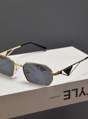 欧美复古金属多边形小框太阳镜女