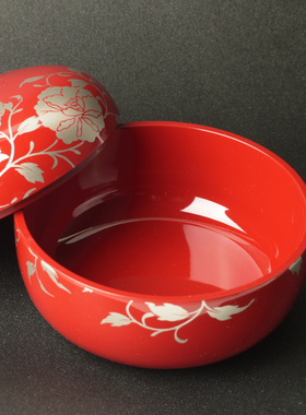 日本京都百年漆器草图漆盒赤红色
