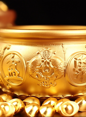 黄铜五福聚宝盆摆件招财沙金元宝