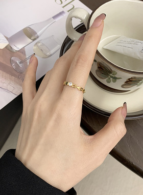 欧美镀18K金色爪钻链条金属戒指