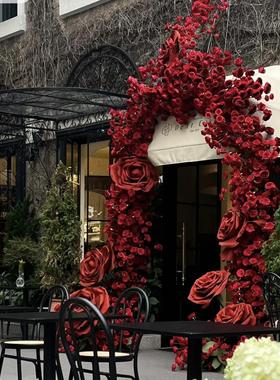 玫瑰花拱门店铺门头婚礼装饰打卡摆拍照道具活动布置装饰橱窗