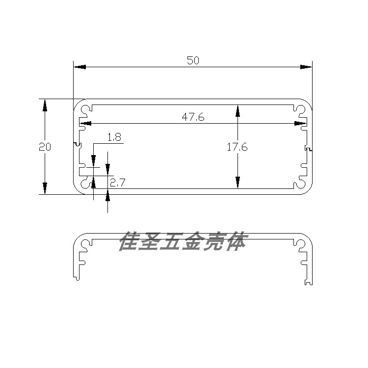 铝合金外壳DIY铝型材功放机壳电源盒仪表机箱壳体铝壳铝盒50x20 - 图3