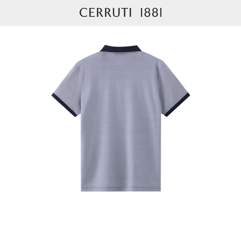 CERRUTI 1881男装夏季商务休闲棉桑蚕丝复古条纹POLO衫C45H9EI091 - 图1