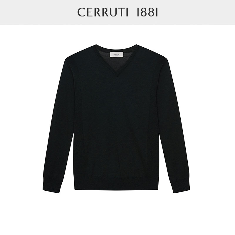 CERRUTI 1881男装秋冬毛衣商务休闲纯羊毛V领针织衫男C4067EI021