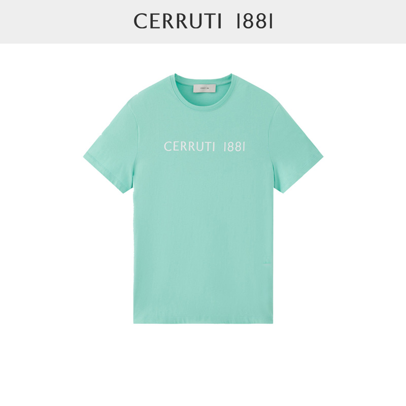 CERRUTI 1881男装夏季多彩纯棉LOGO短袖字母T恤衫男C4570EO011 - 图0