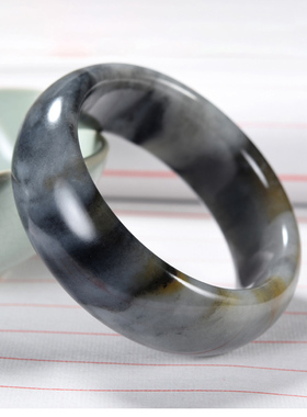 玉奴/新疆天然和田玉/墨玉/青花带糖籽料和田玉手镯/57/收藏