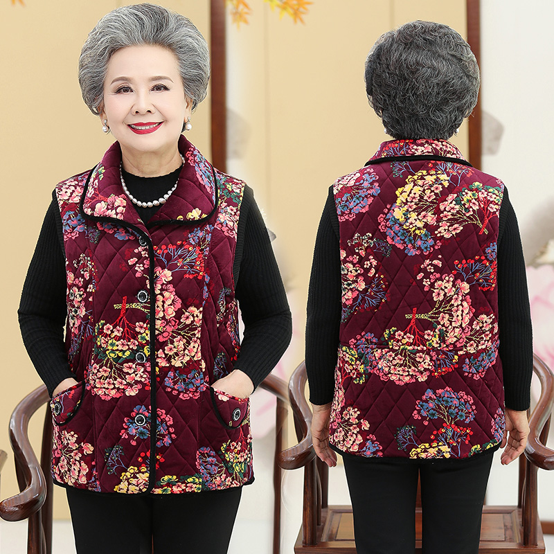 歌芳妮女装旗舰店中老年妈妈装丝绒加厚马甲棉衣棉服奶奶装老年装中年女装大码马夹0