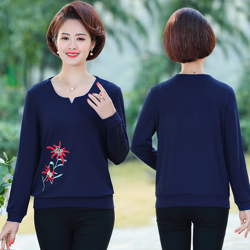 歌芳妮女装旗舰店中年女装打底衫妇女宽松上衣长袖T恤大码中老年胖妈妈装秋装新款3